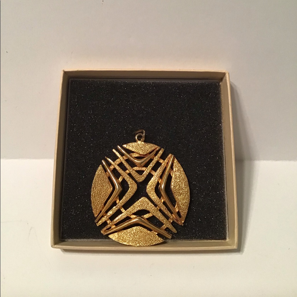 Vintage Roget Modernist Gold Tone Pendant